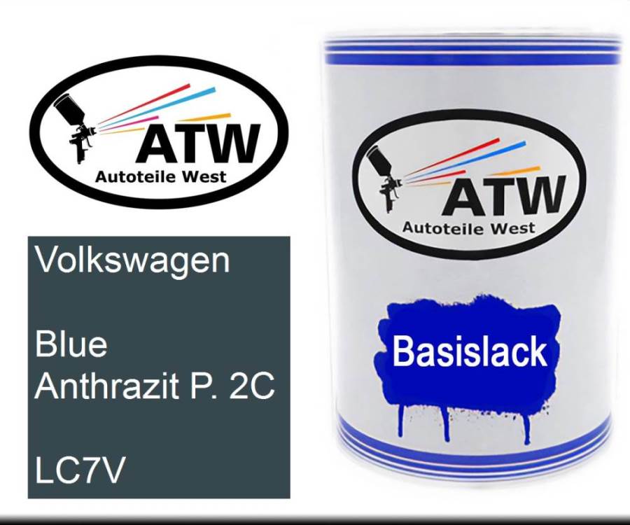 Volkswagen, Blue Anthrazit P. 2C, LC7V: 500ml Lackdose, von ATW Autoteile West.